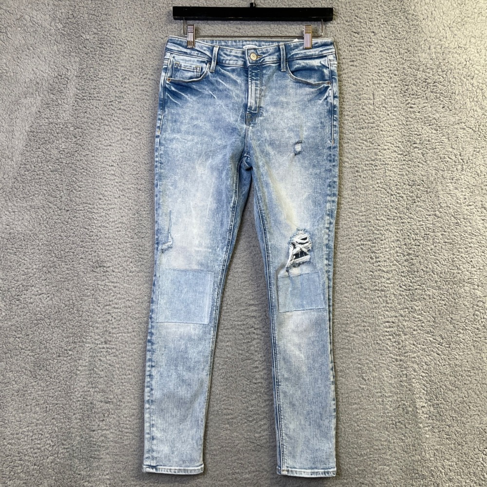 Old Navy Rockstar Jeans Women 8 Super Skinny Mid-Rise Distressed Patch Y2K Style